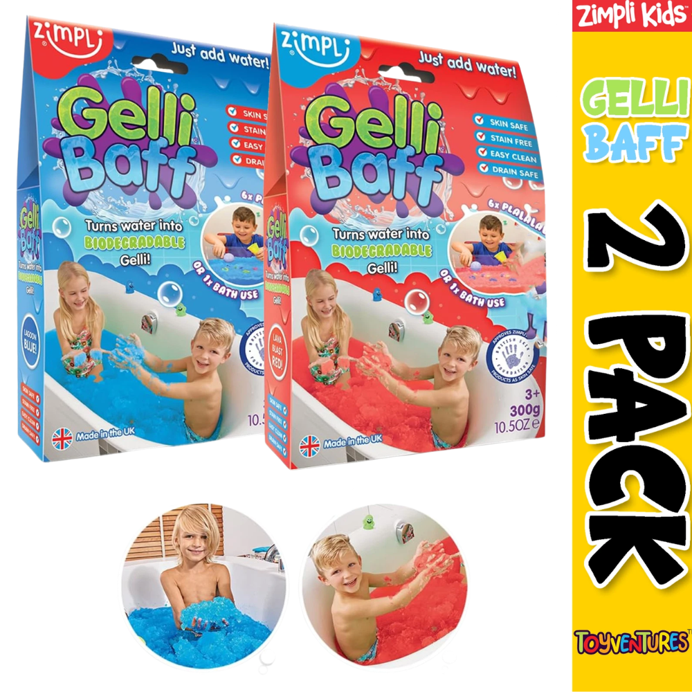 Zimpli Kids Gelli Baff Powder Pack of 2 Blue Red Colourful Goo Bath Sensory Play Toy
