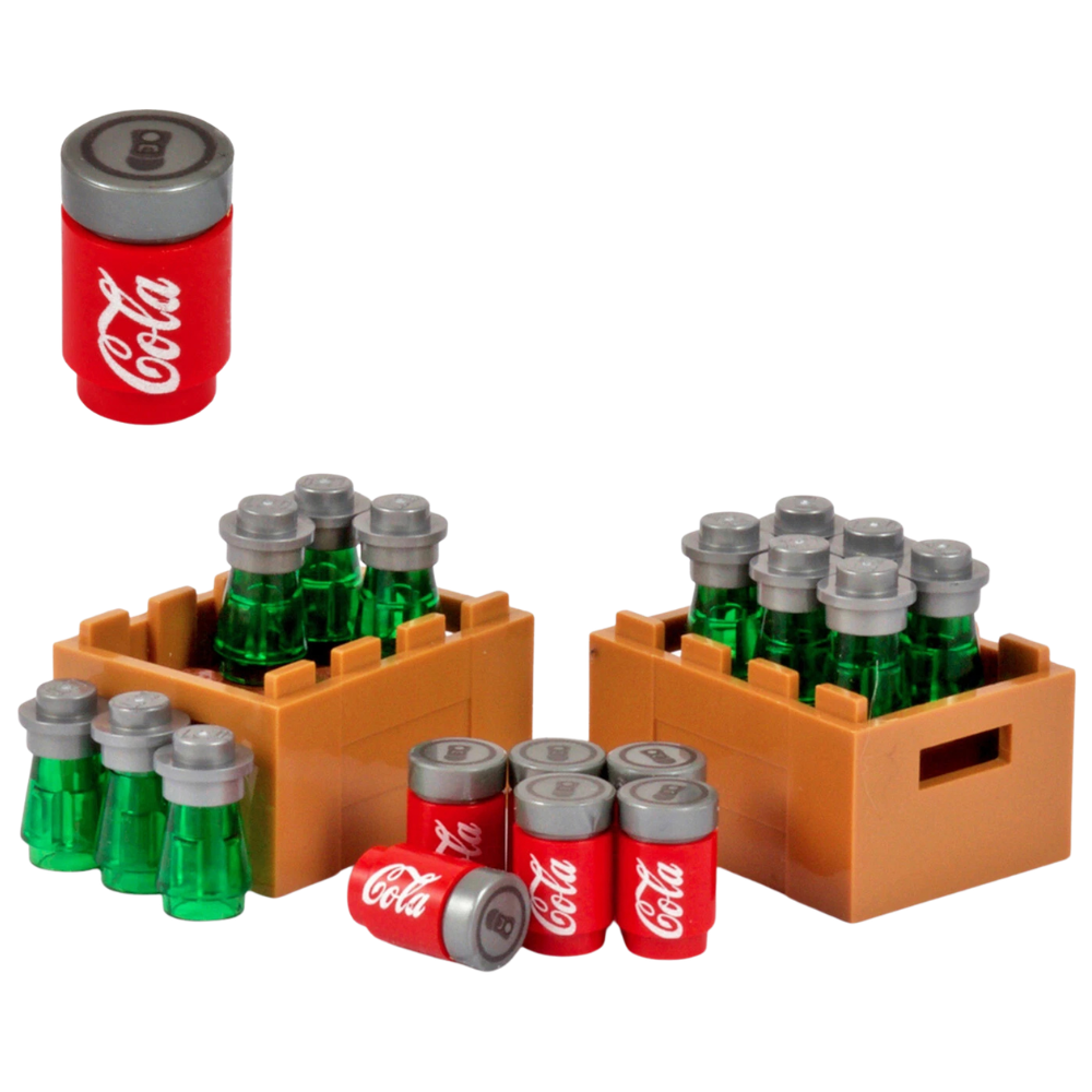 Lego Drinks Crate with 6 Cokes & 12 Beers Beach Party Pub Kit Moc City Display Accessories