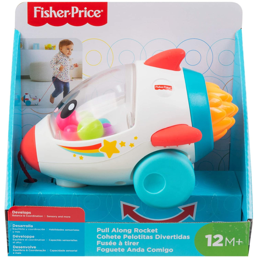 Fisher-Price Dream Land Pull Along Rocket Toy Colorful Pop Balls Baby Toddler 12+ Months New