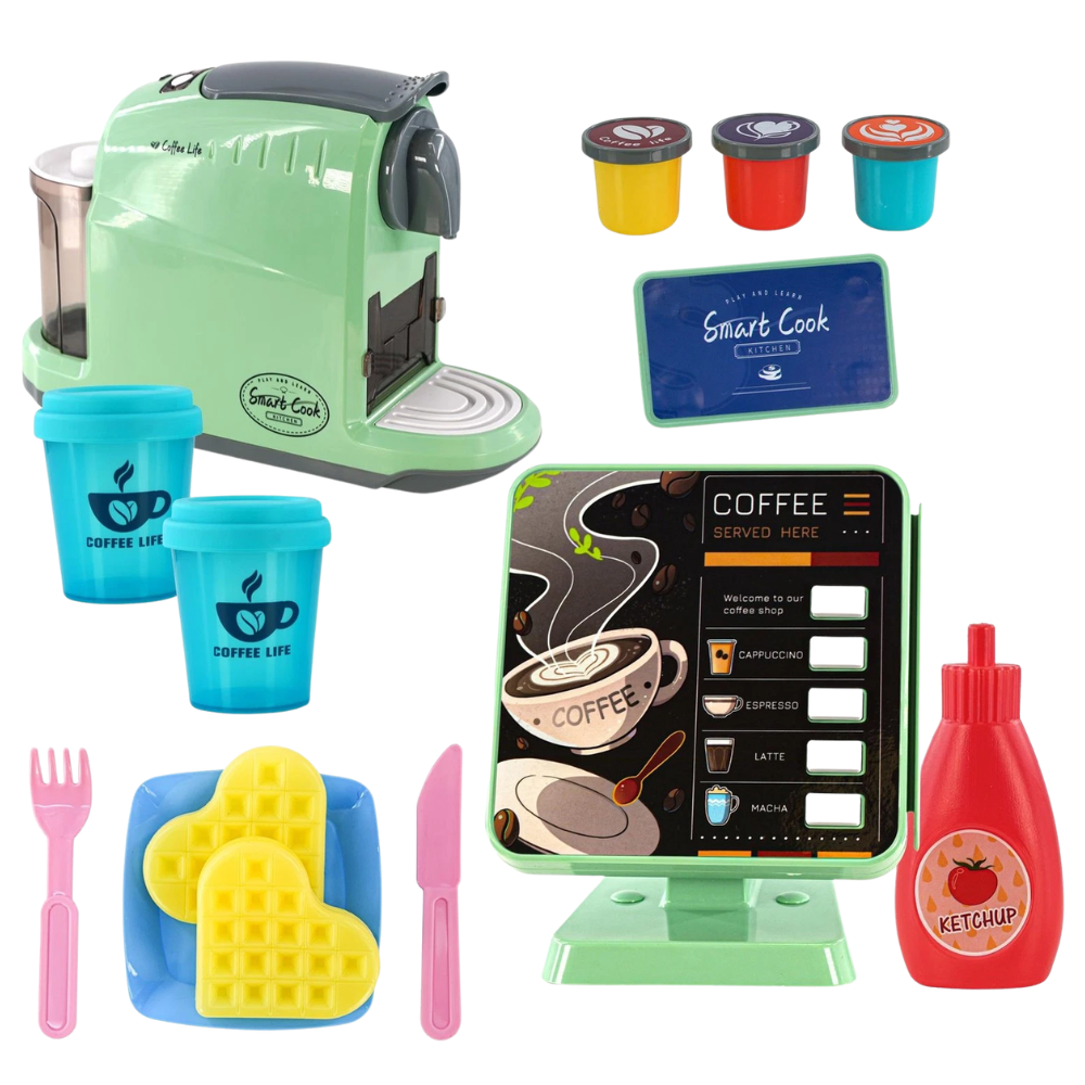 Kids Coffee Maker Roleplay Toy Set with Kitchen Machine Cash Register & Accessories