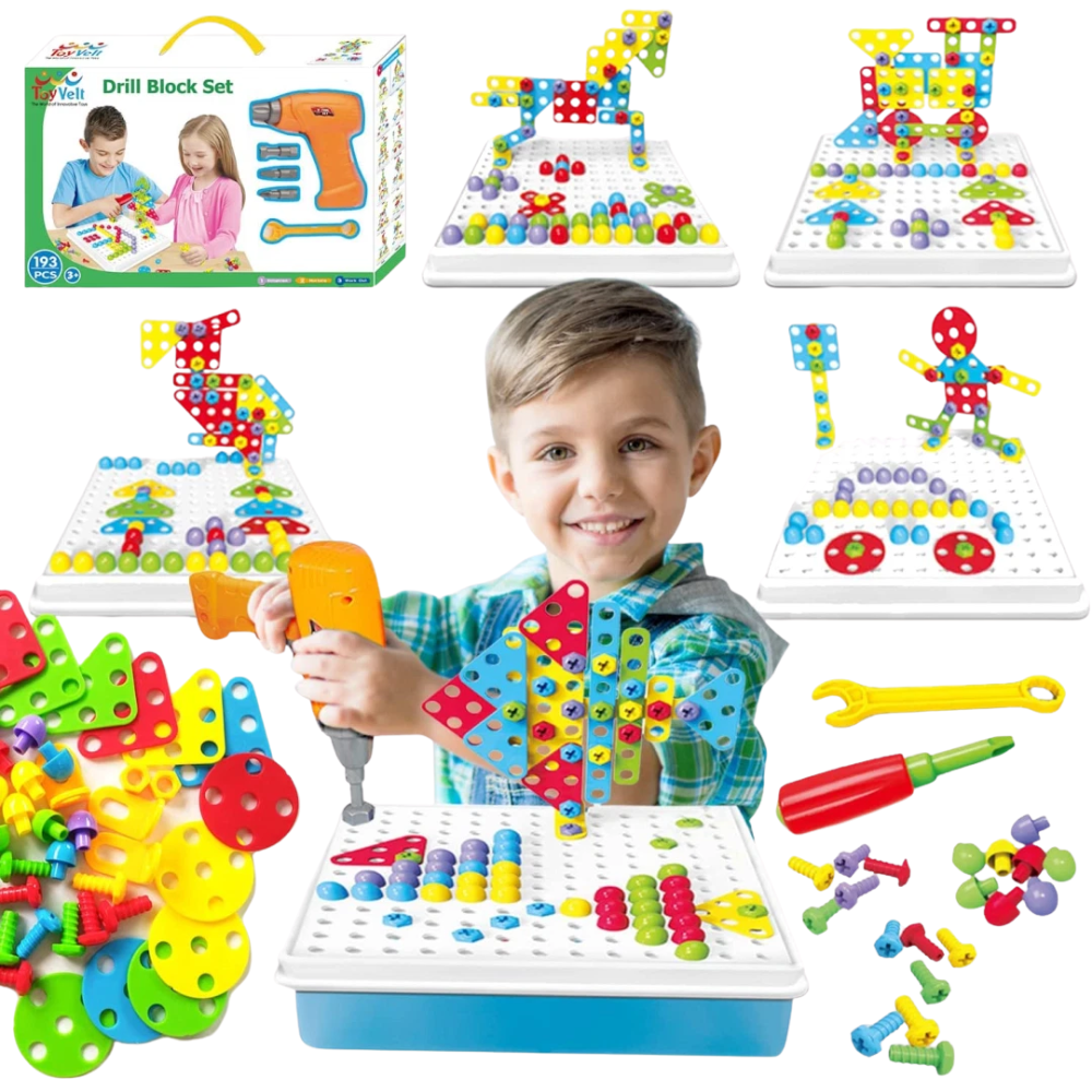 Toyvelt Creative 4-in-1 Drill Block Set 193pc STEM Building Toy Kids Ages 3+