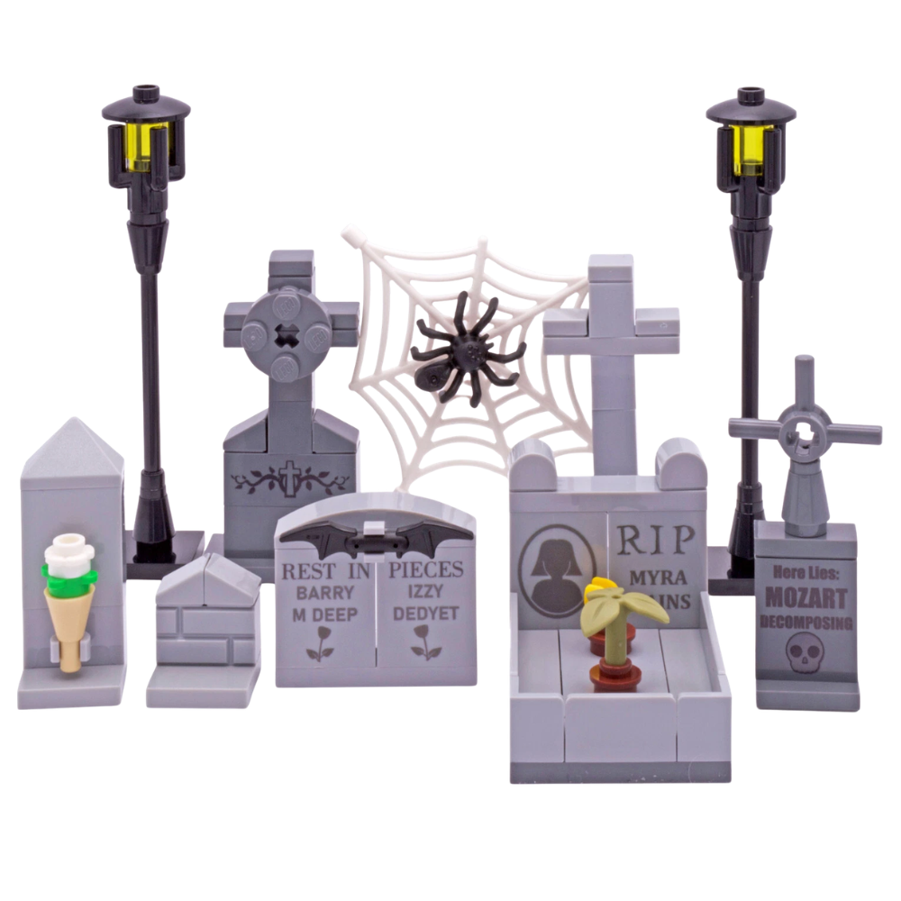 LEGO Halloween Grave Stones Haunted House Graveyard MOC Custom Set Spider Lamps