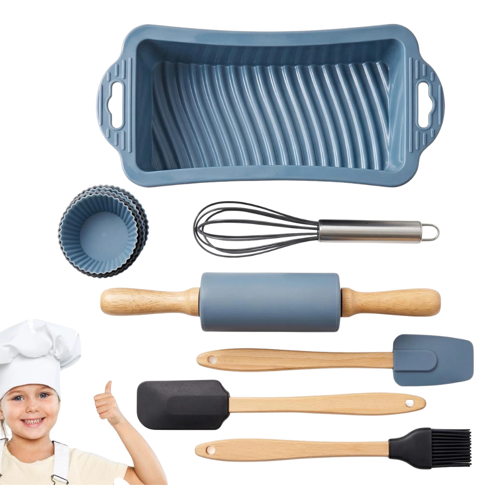 12 Piece Kids Baking Set Children's Cooking Kit with Silicone Moulds & Mini Rolling Pin