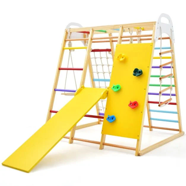 8-in-1 Wooden Jungle Gym Playset with Climber and Monkey Bars