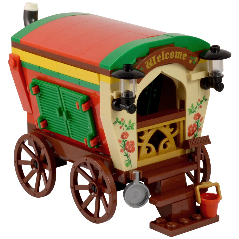 LEGO Romany Gypsy Caravan Building Kit with Opening Shutters, Broom, Pan & Bucket