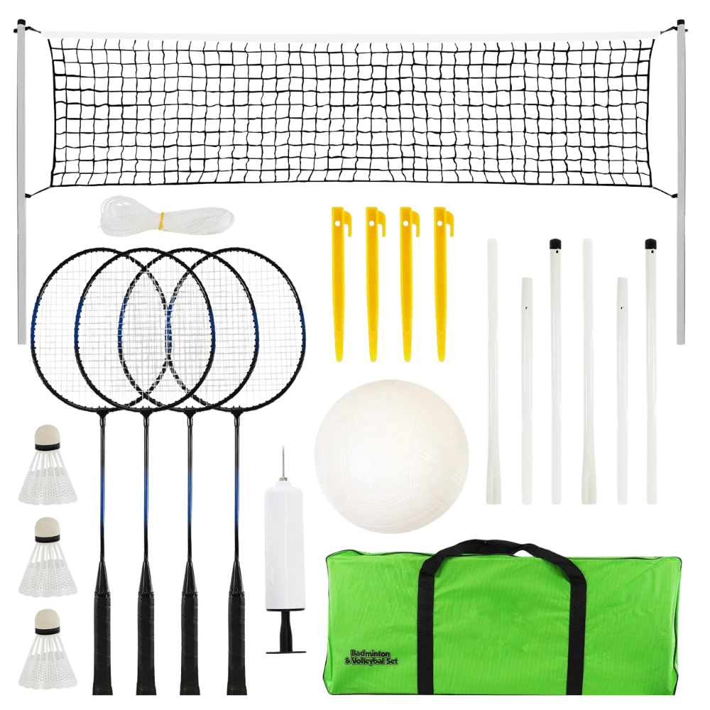 2-In-1 Badminton & Volleyball Set Net Rackets Ball Shuttlecocks Outdoor Garden Beach Sports