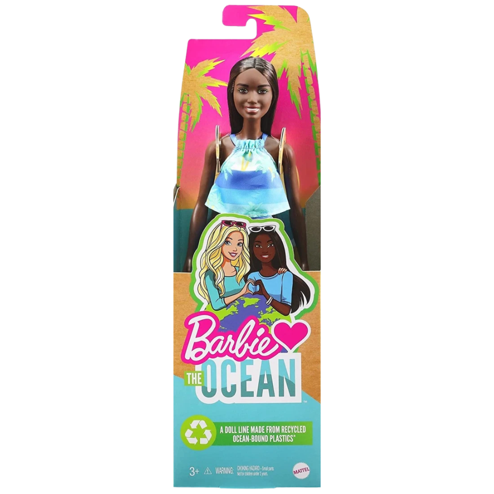 Barbie Loves the Ocean Print Top & Skirt Doll New Recycled Kids Play Mattel Beach Doll Toy