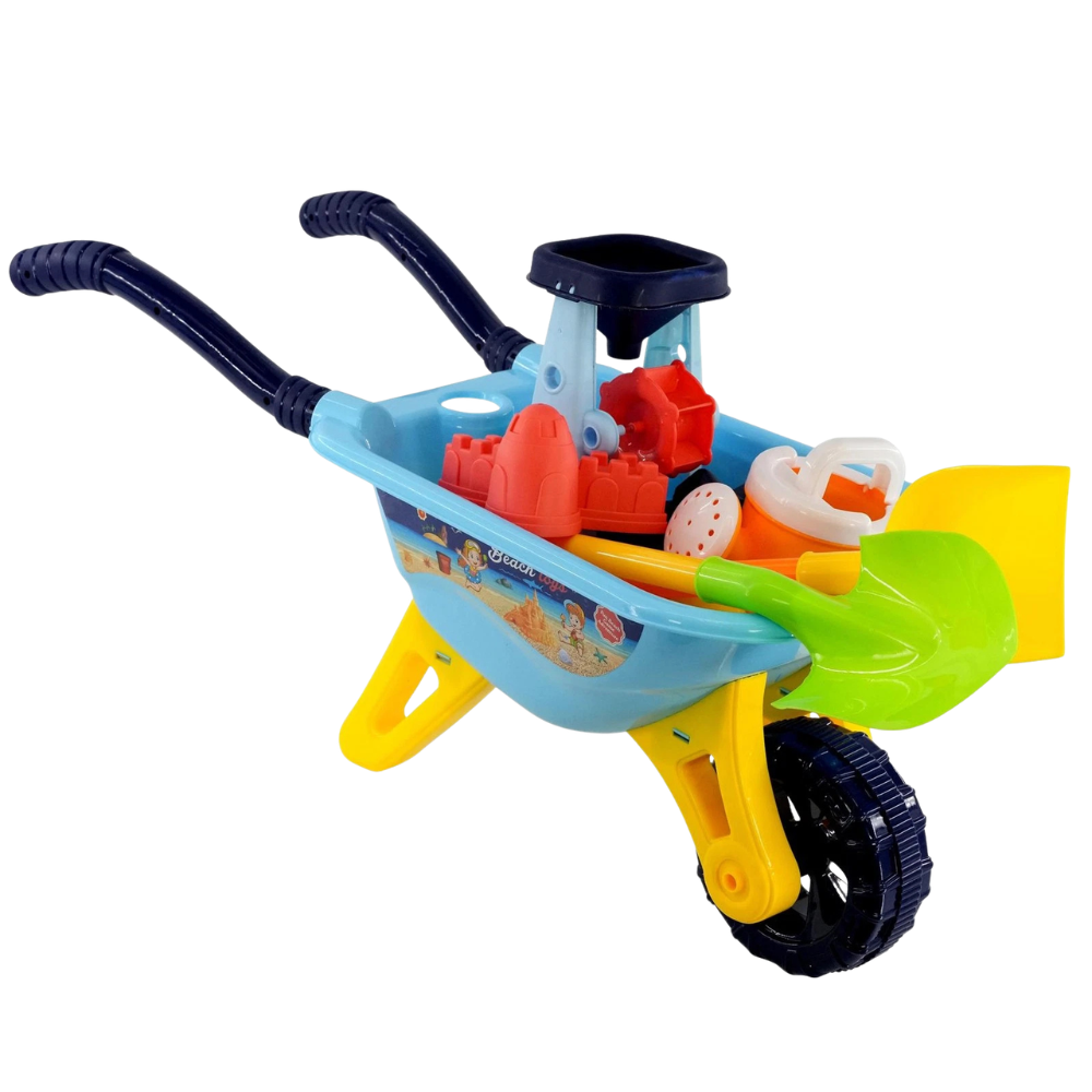 Kids Wheelbarrow Sand Playset 8 Pcs Beach Garden Toys Watering Can Shovels Moulds Mill