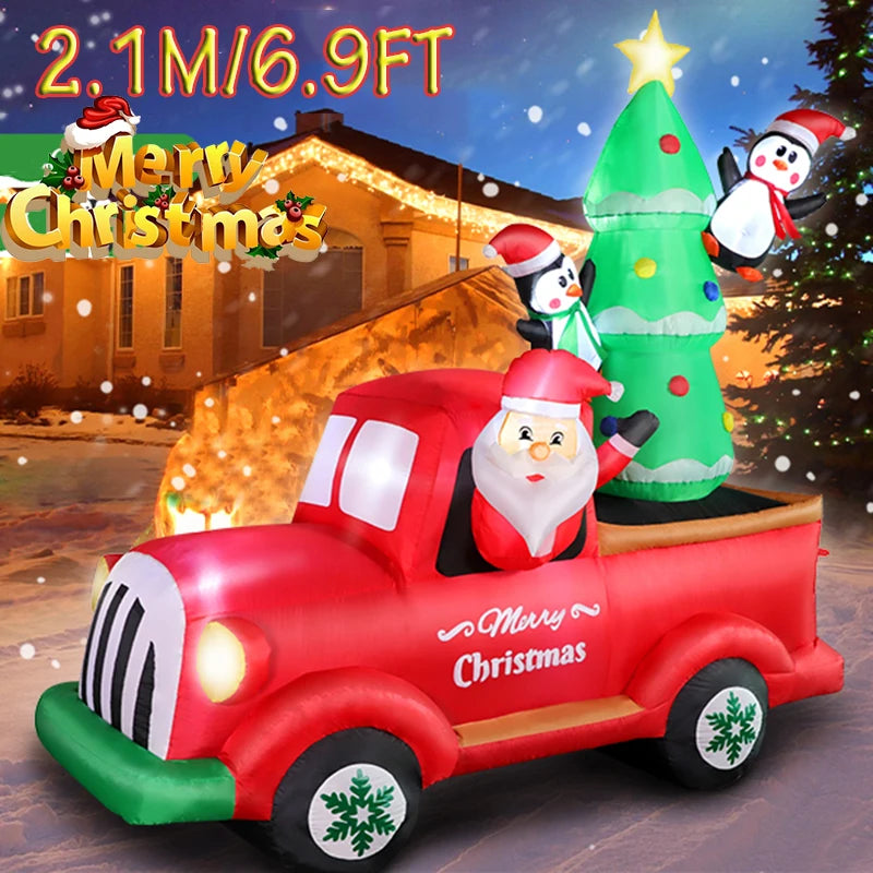 Inflatable Santa Truck 6.9FT with LED Lights for Indoor/Outdoor Christmas Decor