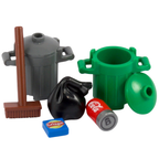 Lego Bins Trash Cans with Rubbish Bag Crisp Packet & Coke Can City Street Accessory Set