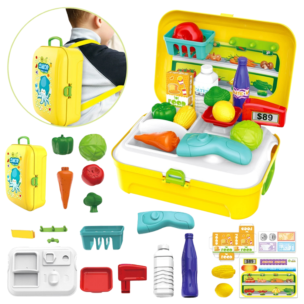 Kids Pretend Shopping Cart Trolley Toy with Food for Educational Role Play and Fun