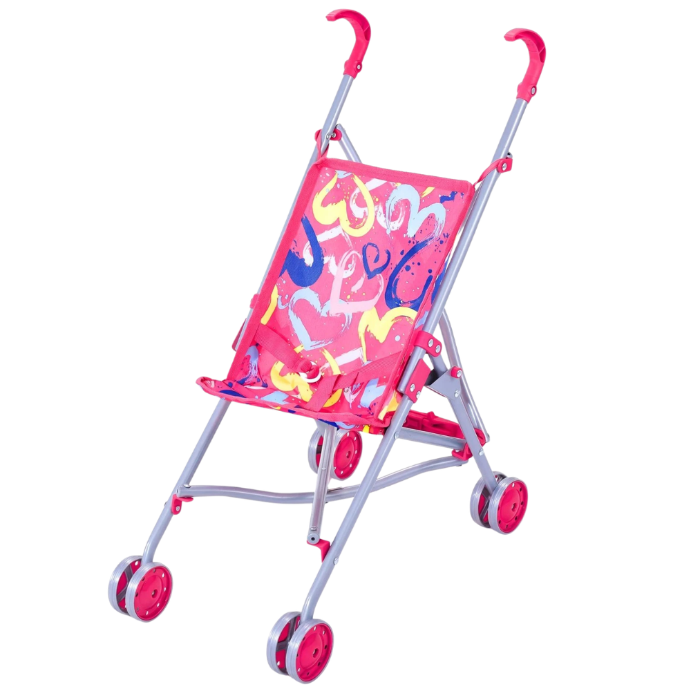 Foldable Pink Baby Doll Stroller Buggy Pram Jogger with Accessories Toy for Kids Roleplay