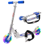 Kids Foldable Kick Scooter Blue Led Wheels Adjustable Handlebar with Carry Strap Outdoor Toy
