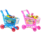 Kids Shopping Trolley Toy Cart with Pretend Food Set Push Along Shop Roleplay Game