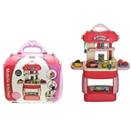Kids Mobile Kitchen Playset 31PCS Pretend Cooking Toy Suitcase Carry Case Set