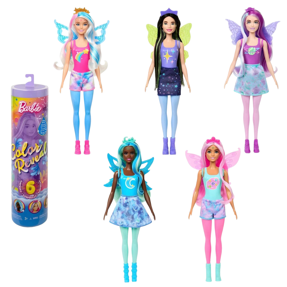 Barbie Color Reveal Rainbow Galaxy Series Doll with 6 Surprises, Accessories and Colour-Change Fun