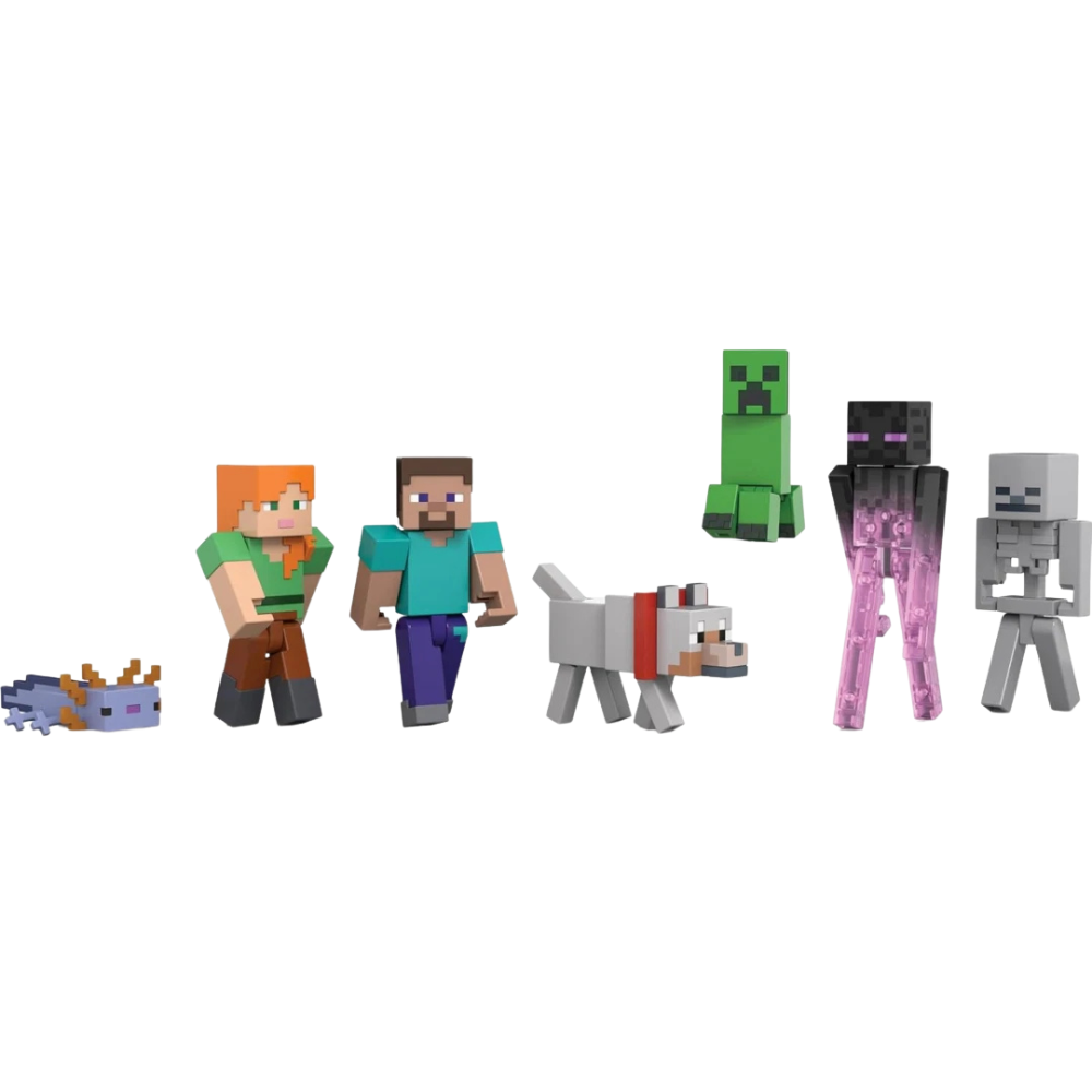 Minecraft World Builder Pack 7-Piece Action Figures Steve Creeper Enderman Skeleton