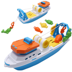 Toyland 40cm Colourful Fishing Boat Bath Water Toy with 4 Fish, Hook & Moving Doors Wheels