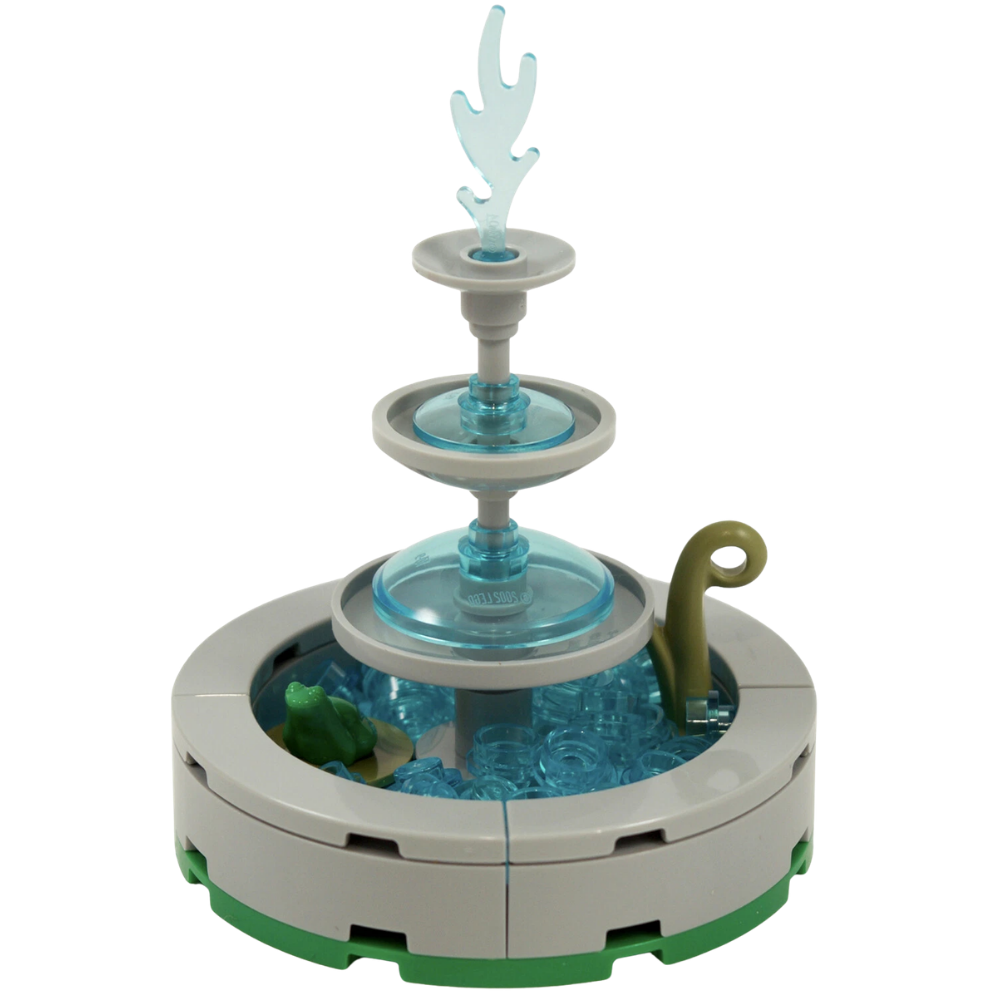LEGO Fountain Water Feature Statue with Frog Lily Pad Minifigure Scale City MOC