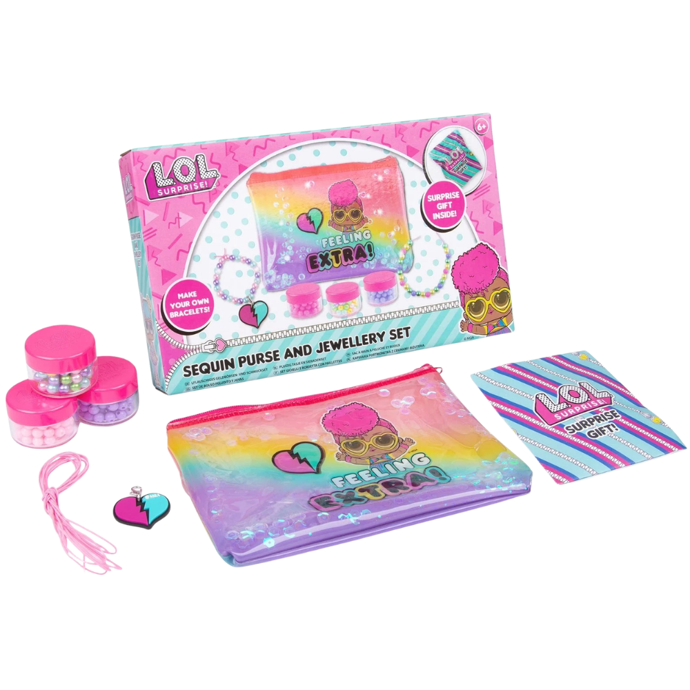 LOL Surprise Glitter Purse & Jewellery Making Kit for Girls Age 6+ Creative Arts Crafts Bead Set Gift