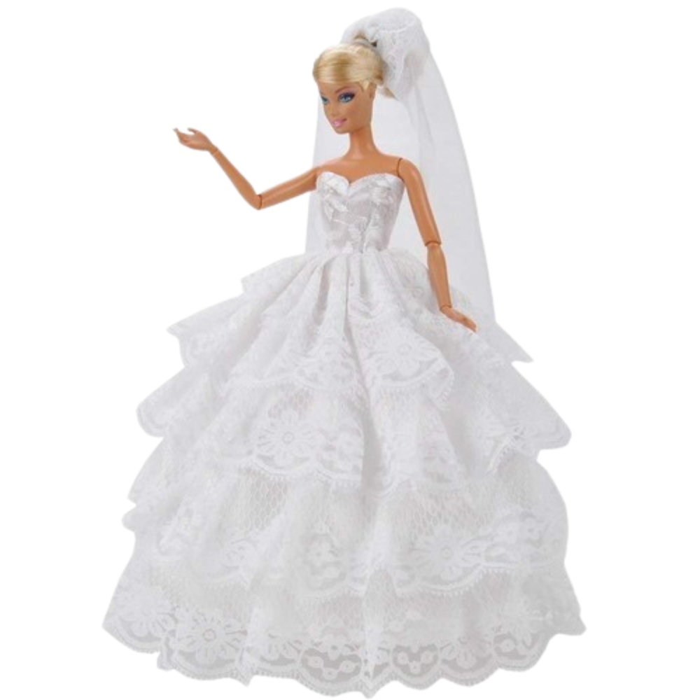 Fashion Doll Sized Wedding Dress & Veil White