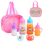 BiBi Doll 7-in-1 Baby Doll Accessories Set Magic Milk Juice Bottles Dummies Carry Bag