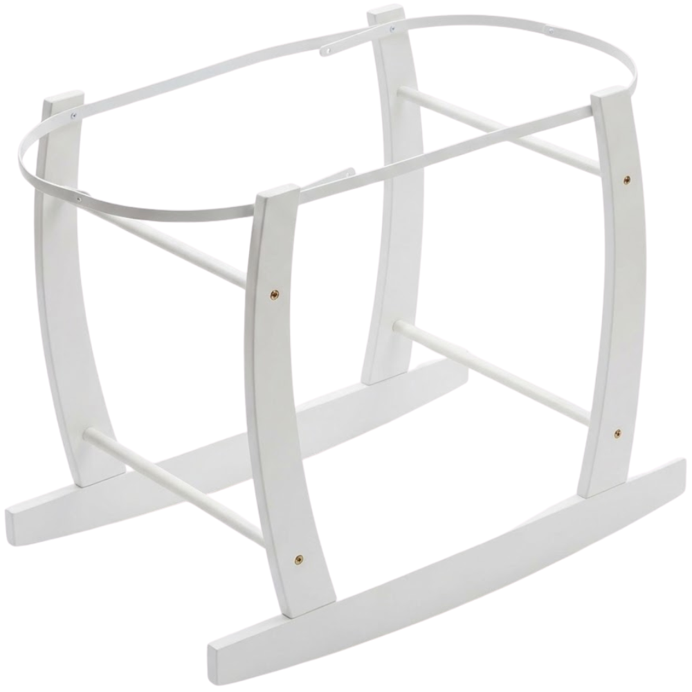 White Moses Basket Rocking Stand Wooden Pine Baby Cradle Stand for Wicker Baskets