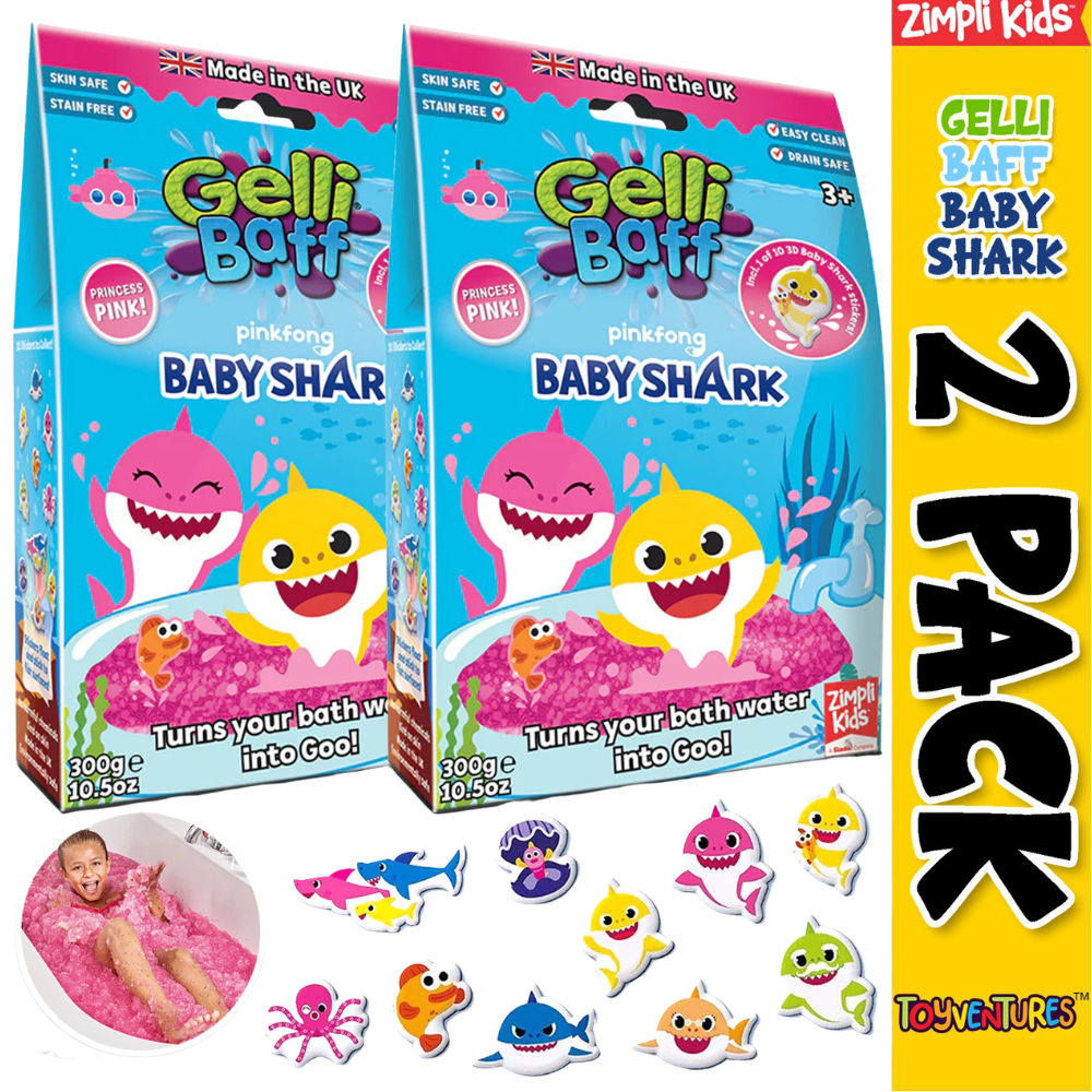 Baby Shark Pink Slime Gelli Baff 2-Pack 300g Bath Toy with 3d Stickers by Zimpli Kids