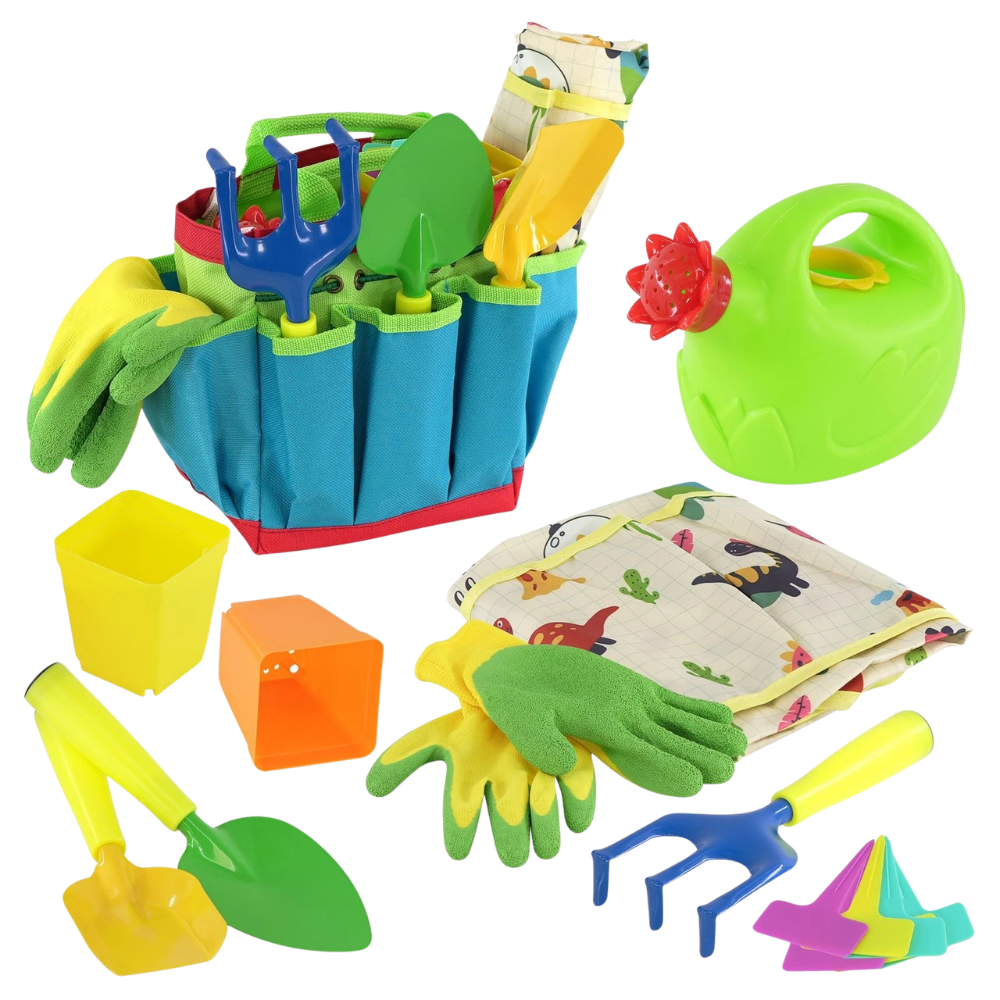 15 Pcs Kids Garden Tools Play Set with Carry Bag Shovel Rake Fork & Gloves Outdoor