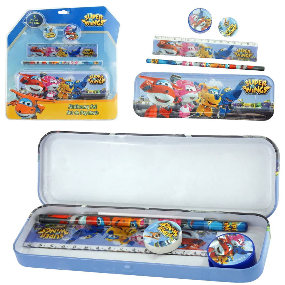 Super Wings Kids Stationery Set Metal Pencil Case School Supplies