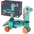 Janod Dino Portosaurus Wooden Ride-On Toy for Toddlers 12 Months+, 4-Wheel Dinosaur
