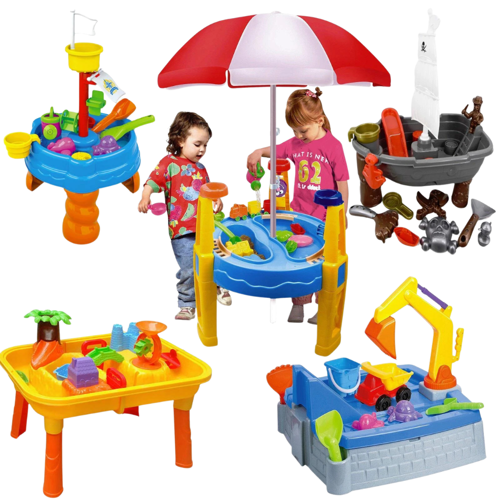 Kids Sand & Water Table Garden Sandpit Play Set with Watering Can Spade Fork Bucket Toys