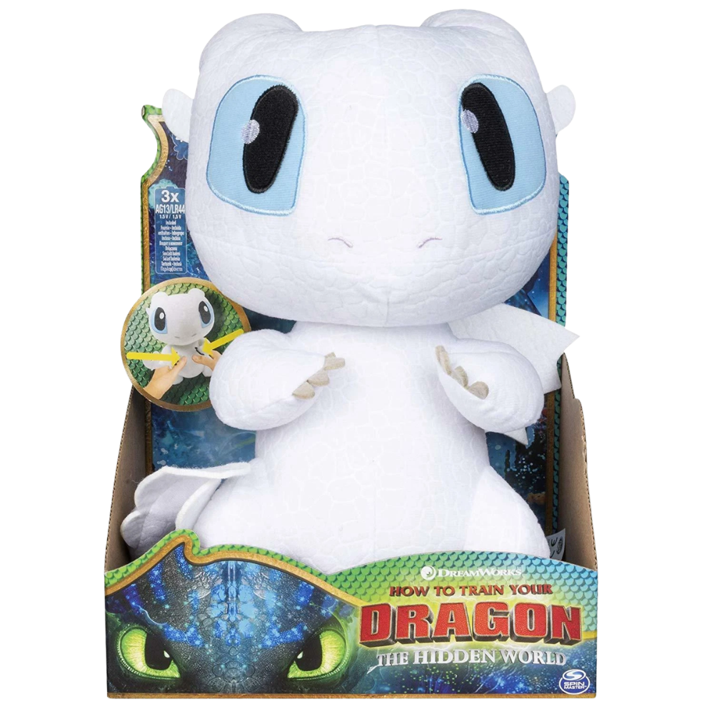DreamWorks Dragons Light Fury Squeeze & Growl Plush Toy With Sounds 10 Inch