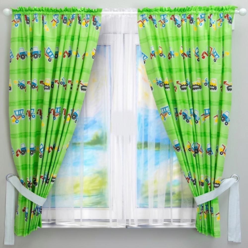 Baby Boys Car Print Curtains 2 Panels 100% Cotton Blue or Green Nursery Room Set