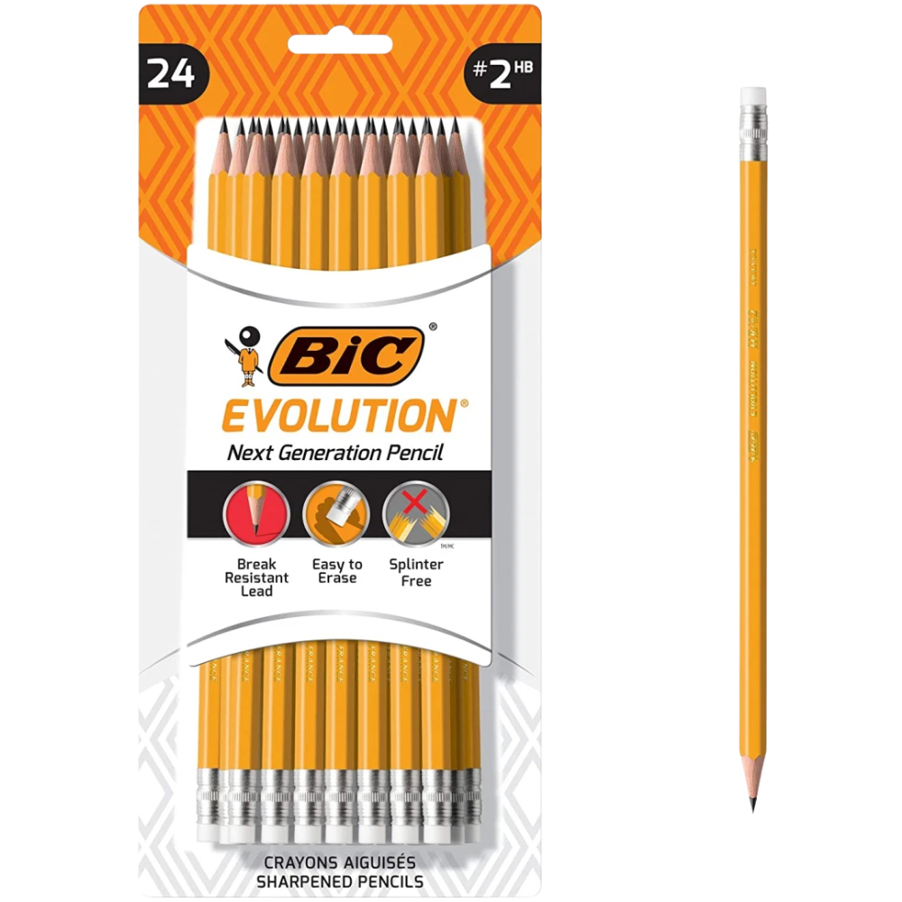 Bic Evolution Next Generation No. 2 Hb Pencils 24 Pack with Eraser Rubber Ends Set