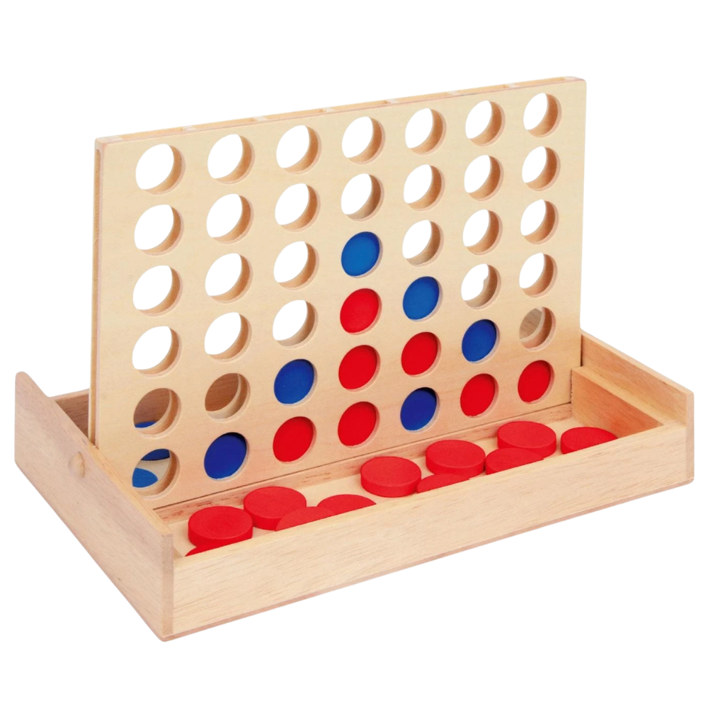 Four in a Line Wooden Board Game Classic Connect Four Strategy Travel Toy for 2 Players 3+