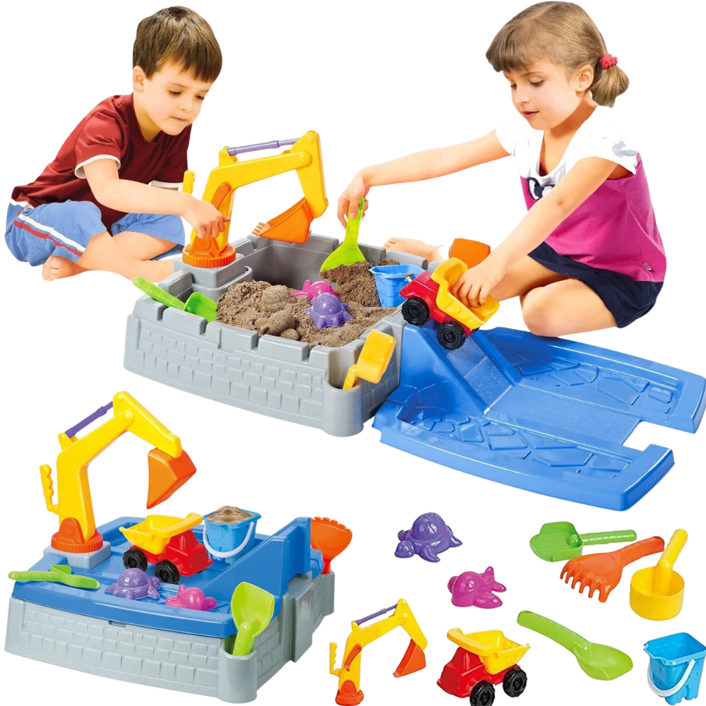 2-in-1 Kids Sand & Water Table Outdoor Garden Play Set with Truck & Crane