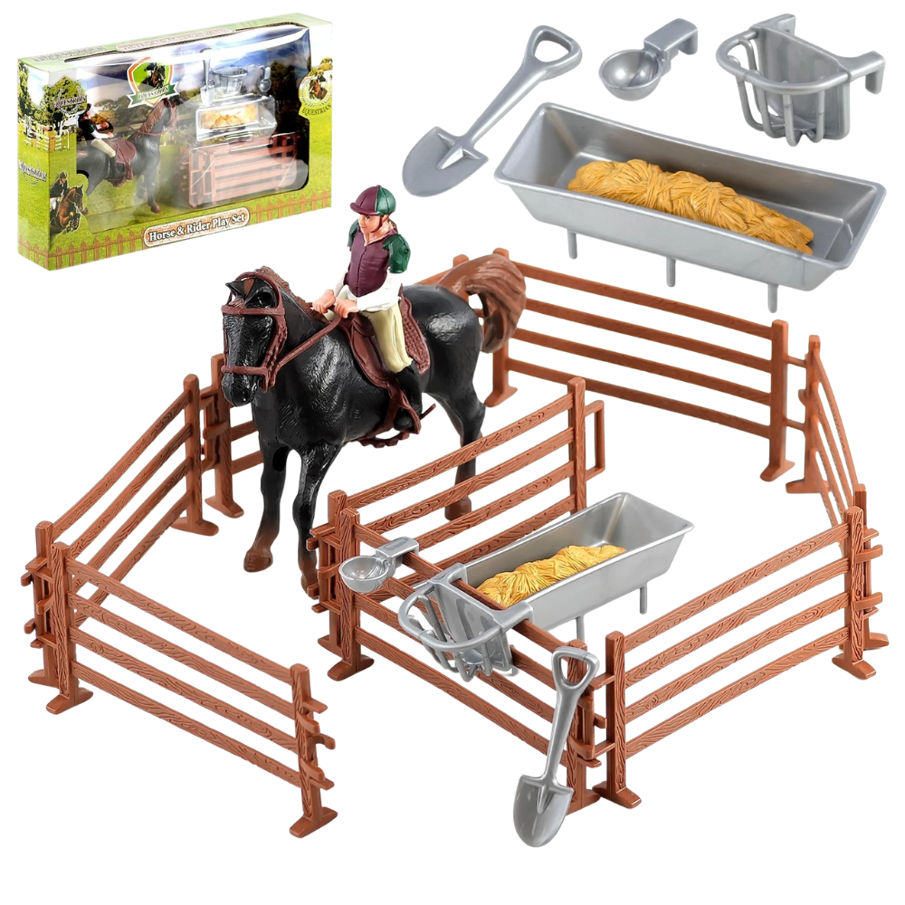 Horse Rider Playset with Accessories Stable Fences & Equestrian Farm Toy Set