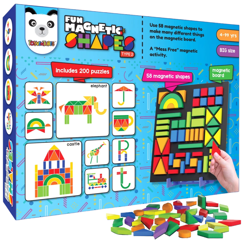 Play Panda Magnetic Shapes Puzzle Type 2 with 58 Pieces, 200 Designs and Board for Kids