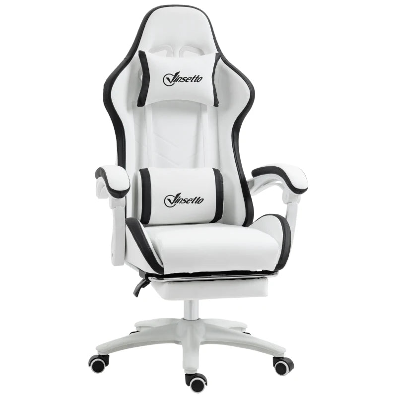 PU Leather Gaming Chair – White/Black, Footrest & Lumbar Support