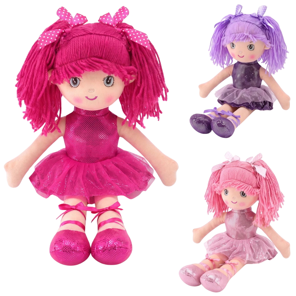 16-Inch Ballerina Rag Doll Girl with Hair & Tutu Dress Soft Plush Bibi Doll for Kids
