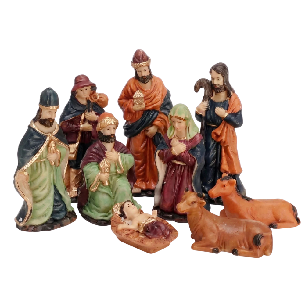 Nativity Scene Set 9 Pcs Christmas Crib Figures Holy Family Wise Men Shepherd Manger Decor