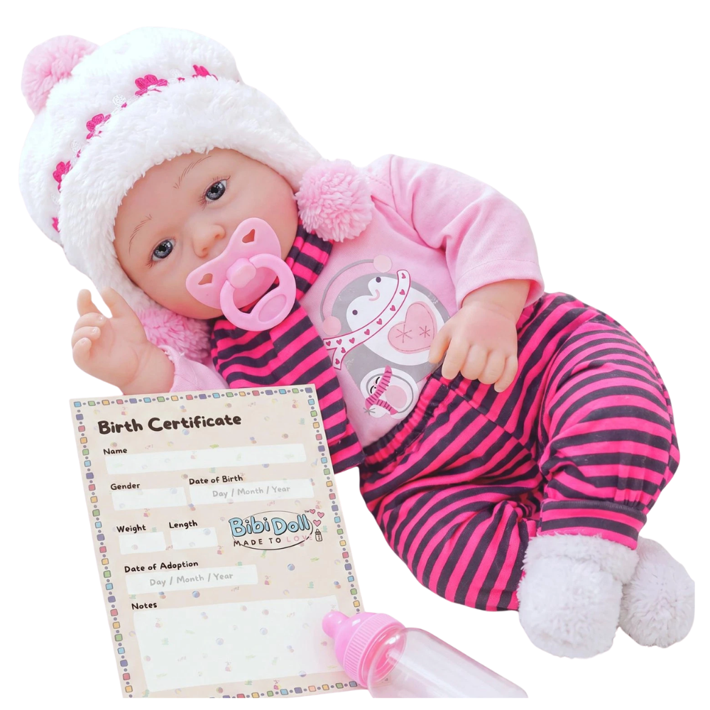 Bibi Snowflake Reborn Baby Doll Girl 17" Realistic Newborn Lifelike Vinyl Toy Bottle Dummy