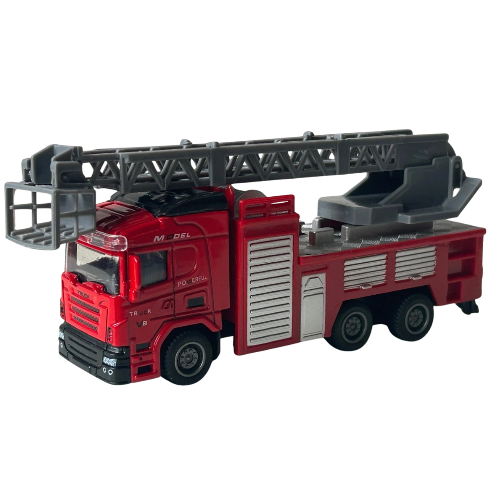 Fire Brigade Ladder Truck Diecast Model Toy with Moving Parts 1:50 Scale Fire Engine Vehicle