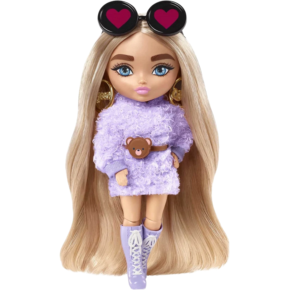 Barbie Extra Minis Doll 5.5 Inch Fluffy Purple Fashion Outfit with Doll Stand Toy
