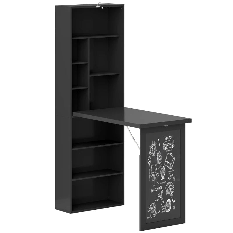 Three-Section Desk with Chalkboard & Storage - Black