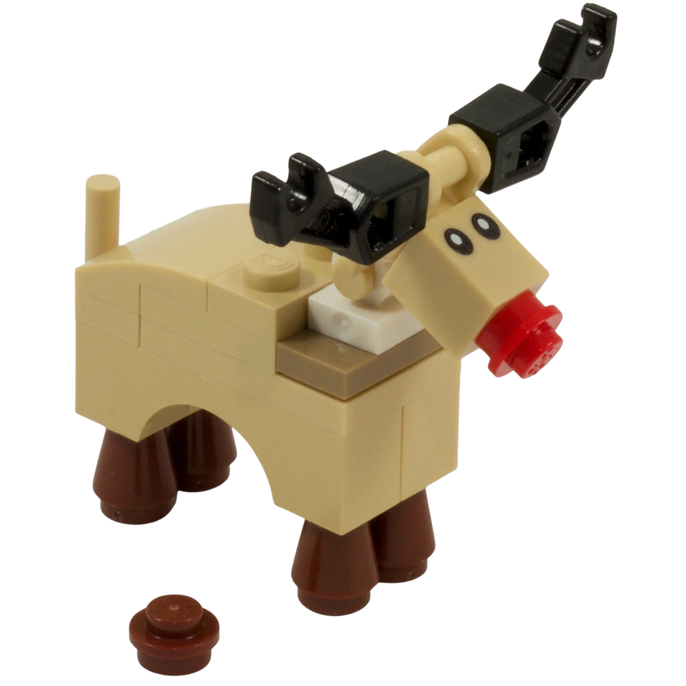 LEGO Rudolph Reindeer Christmas Building Kit with Red & Brown Nose Pieces 19 Parts