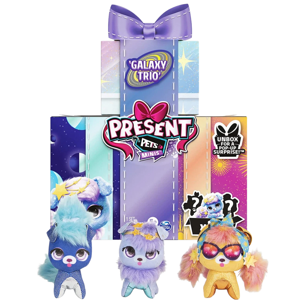 Present Pets Minis Galaxy Trio 3 Pack 7.6cm Plush Toys 5+ Spin Master Gift Set New Collect