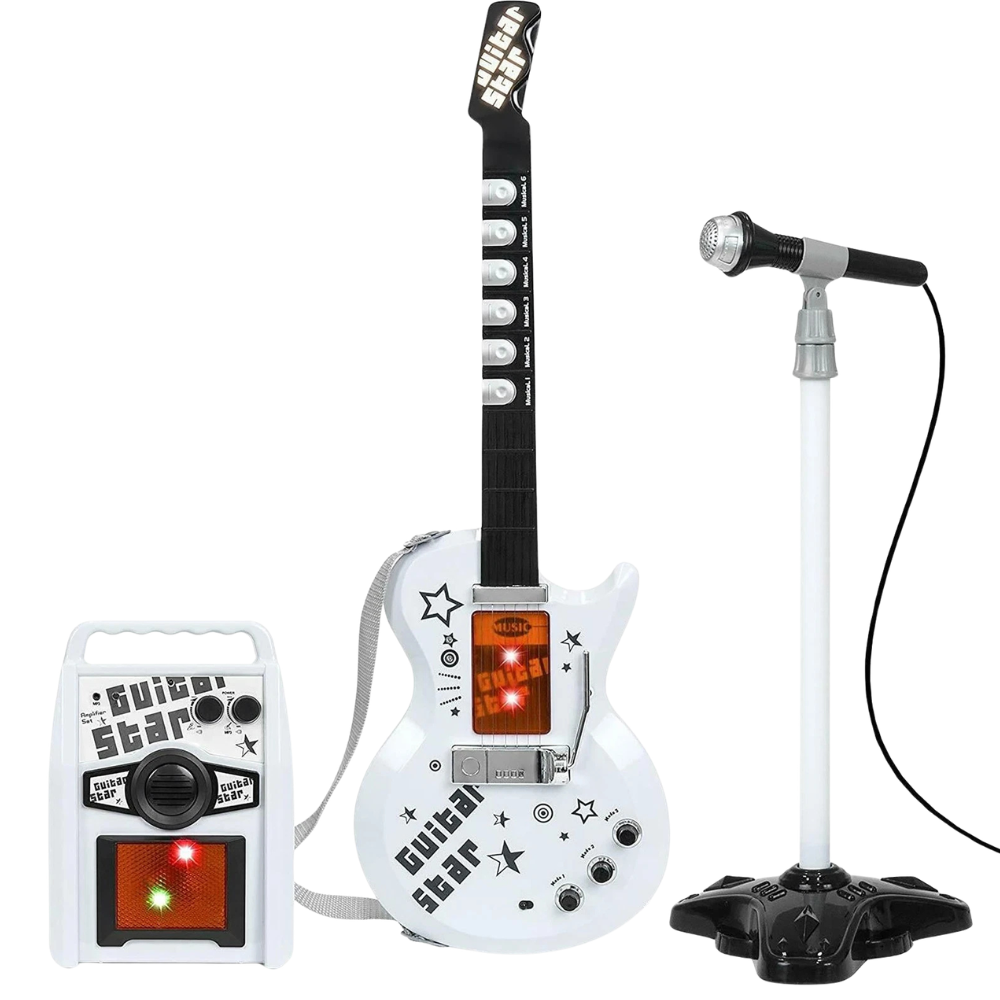 Kids Electric Guitar Amp & Microphone Stand Set Musical Toy Instrument Lights Sound Play