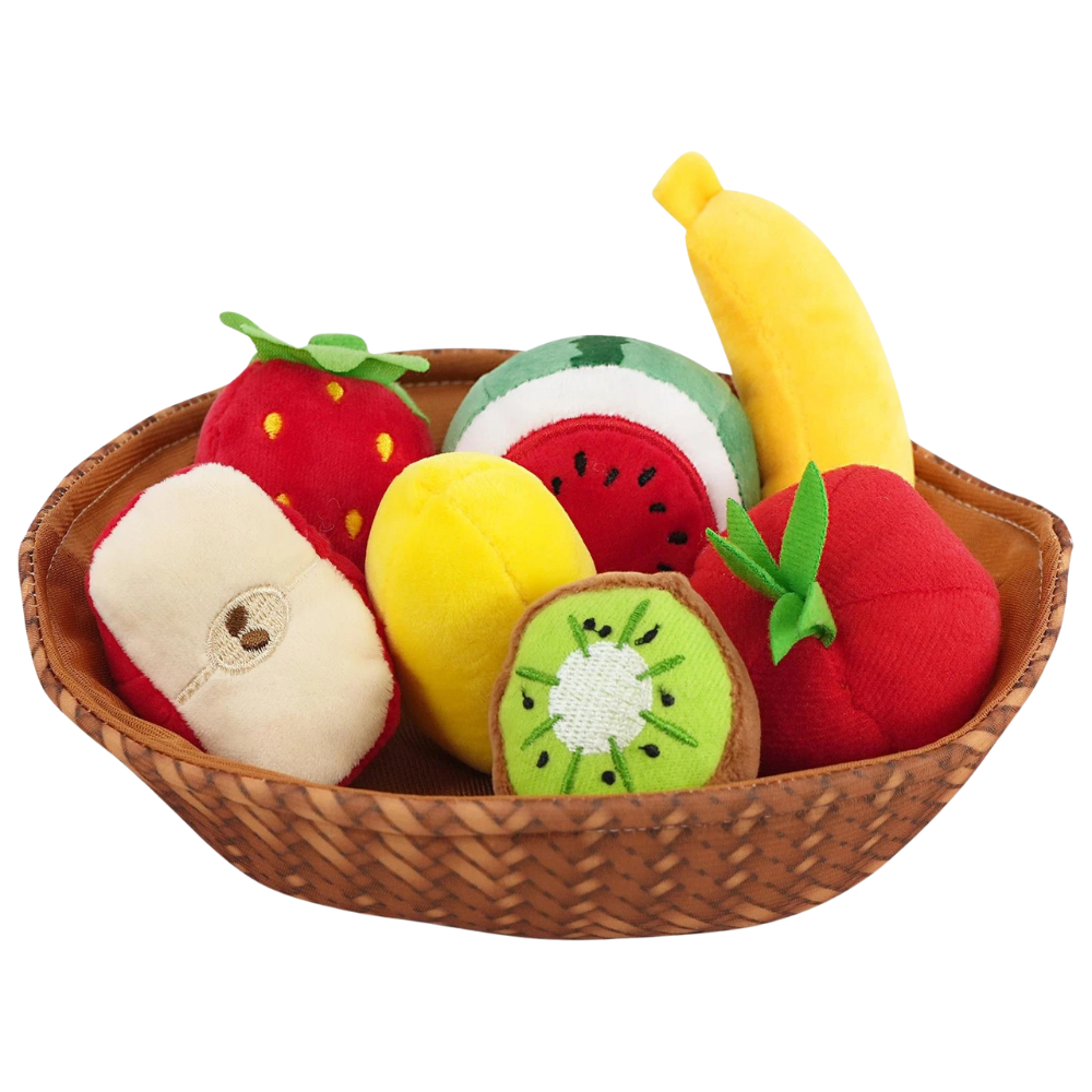 Fabric Fruit Basket Toy Set 8 Pcs Plush Pretend Play Food for Kids & Toddlers